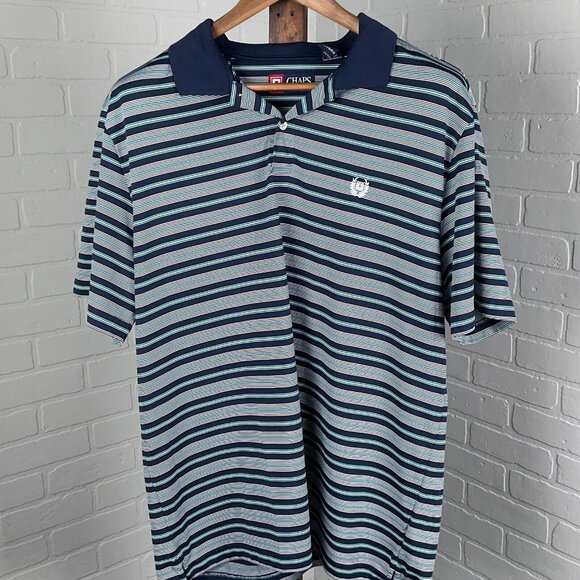 Chaps Shirt Mens XLarge Blue‎ Turquoise White Stripe Polo Knit Casual Sport Golf - Picture 1 of 8